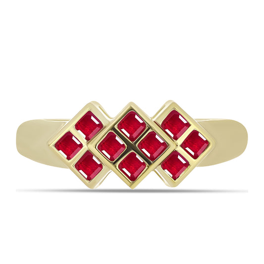 Anel de Prata com Banho de Ouro com Rubi de Madagáscar