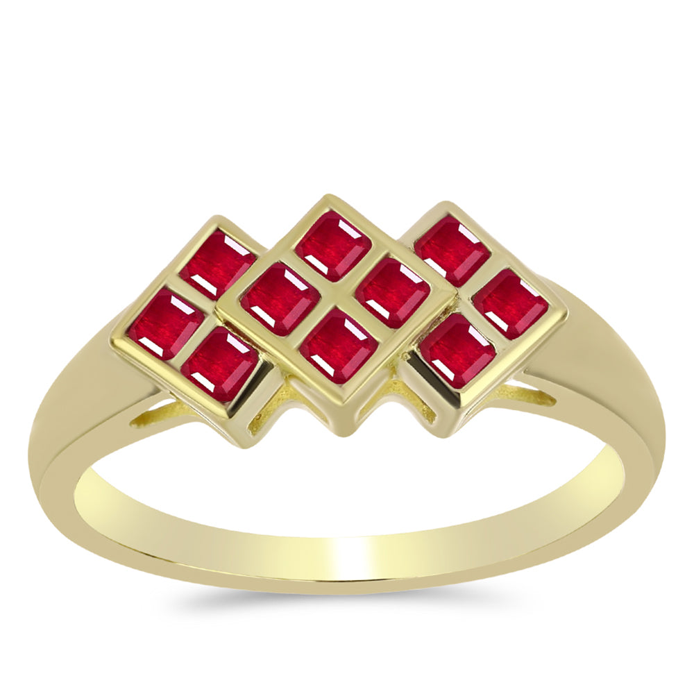 Anel de Prata com Banho de Ouro com Rubi de Madagáscar