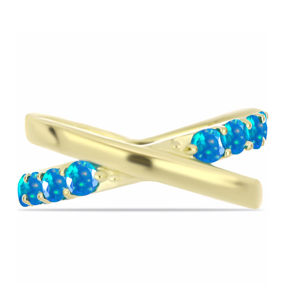 Anel de Prata com Banho de Ouro com Opala Paraíso da Etiópia  Contraste: Cabeca de Veado (800)