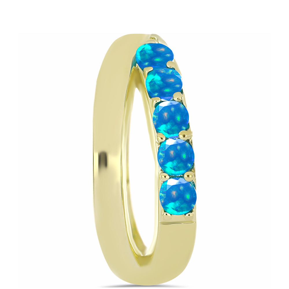 Anel de Prata com Banho de Ouro com Opala Paraíso da Etiópia  Contraste: Cabeca de Veado (800) 4 