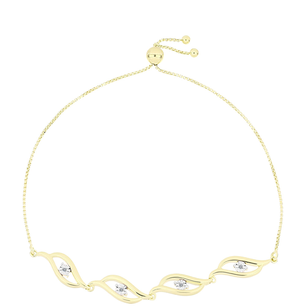 Pulseira de Prata com Banho de Ouro com Diamante Branco  Contraste: Cabeca de Veado (800)