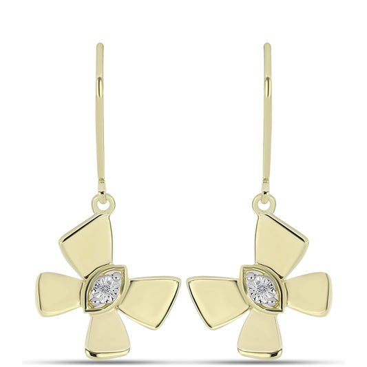 Brincos de Prata com Banho de Ouro com Diamante Branco