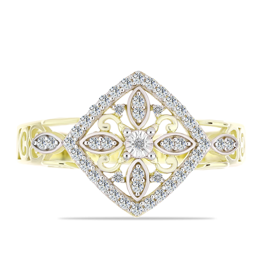 Anel de Prata com Banho de Ouro com Diamante Branco e Topázio Branco  Contraste: Cabeca de Veado (800)