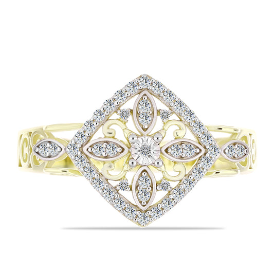 Anel de Prata com Banho de Ouro com Diamante Branco e Topázio Branco  Contraste: Cabeca de Veado (800)