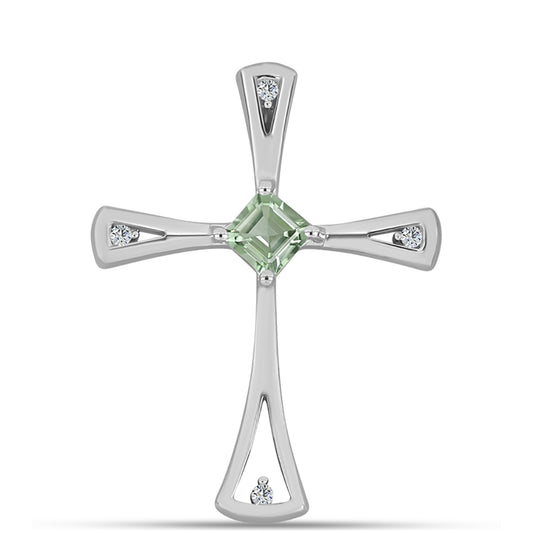 Cruz Pendente de Prata com Ametista Verde e Topázio Branco