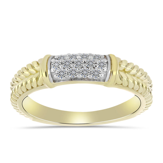 Anel de Prata com Banho de Ouro com Diamante Branco
