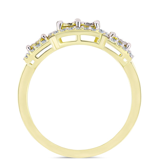 Anel de Prata com Banho de Ouro com Diamante Branco e Topázio Branco  Contraste: Cabeca de Veado (800)