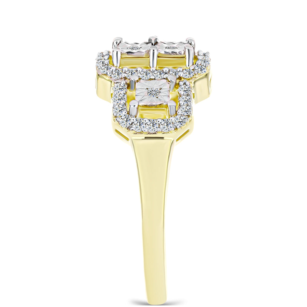 Anel de Prata com Banho de Ouro com Diamante Branco e Topázio Branco  Contraste: Cabeca de Veado (800) 4 
