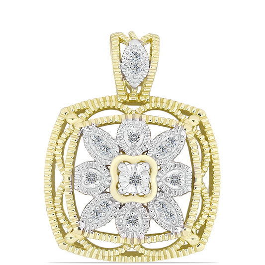 Pendente de Prata com Banho de Ouro com Diamante Branco e Topázio Branco  Contraste: Cabeca de Veado (800)
