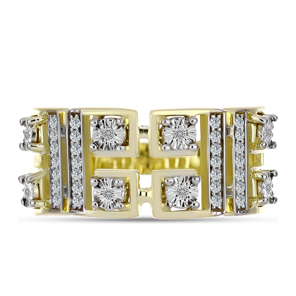 Anel de Prata com Banho de Ouro com Diamante Branco e Topázio Branco  Contraste: Cabeca de Veado (800)