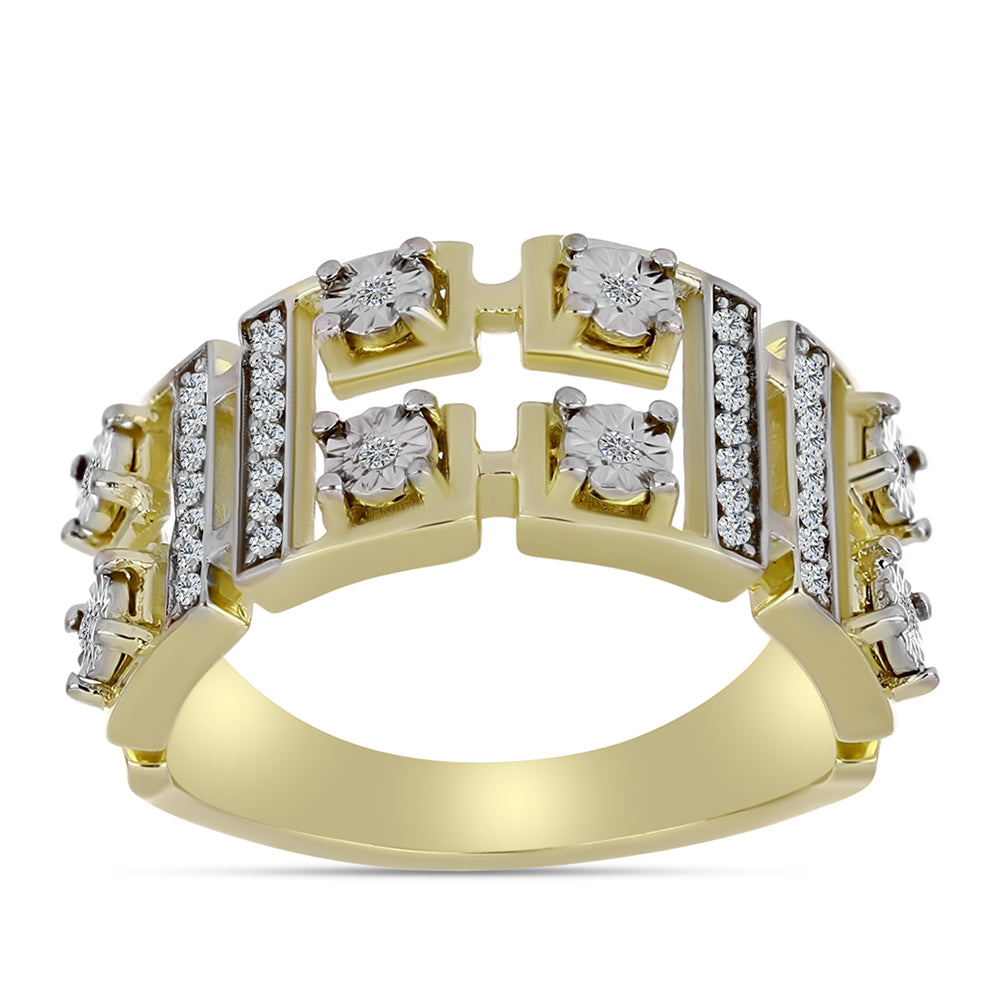 Anel de Prata com Banho de Ouro com Diamante Branco e Topázio Branco  Contraste: Cabeca de Veado (800)