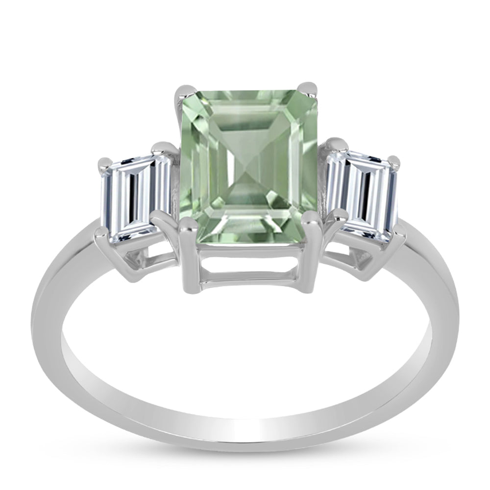 Anel de Prata com Ametista Verde e Topázio Branco