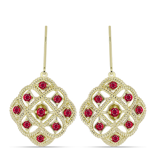 Brincos de Prata com Banho de Ouro com Rubi de Madagáscar  Contraste: Cabeca de Veado (800)