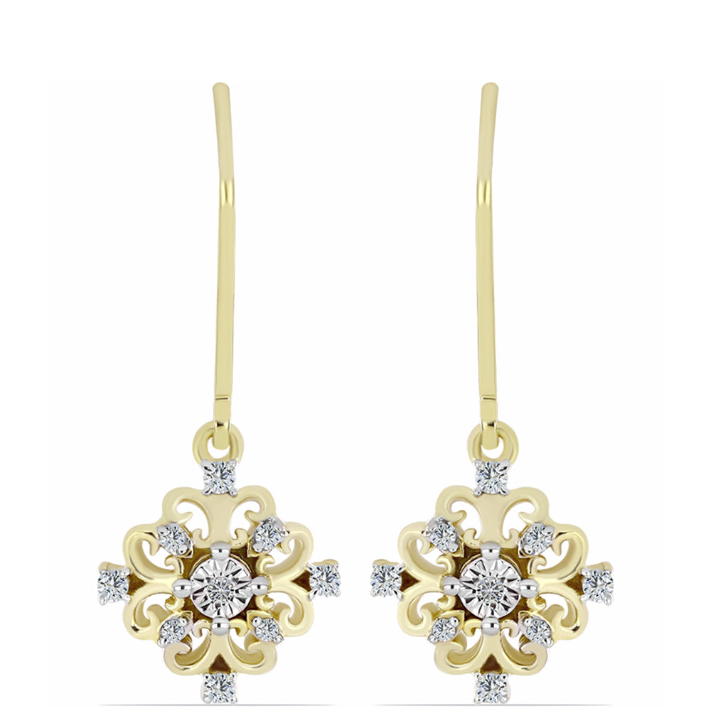 Brincos de Prata com Banho de Ouro com Diamante Branco e Topázio Branco