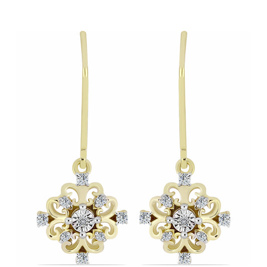Brincos de Prata com Banho de Ouro com Diamante Branco e Topázio Branco