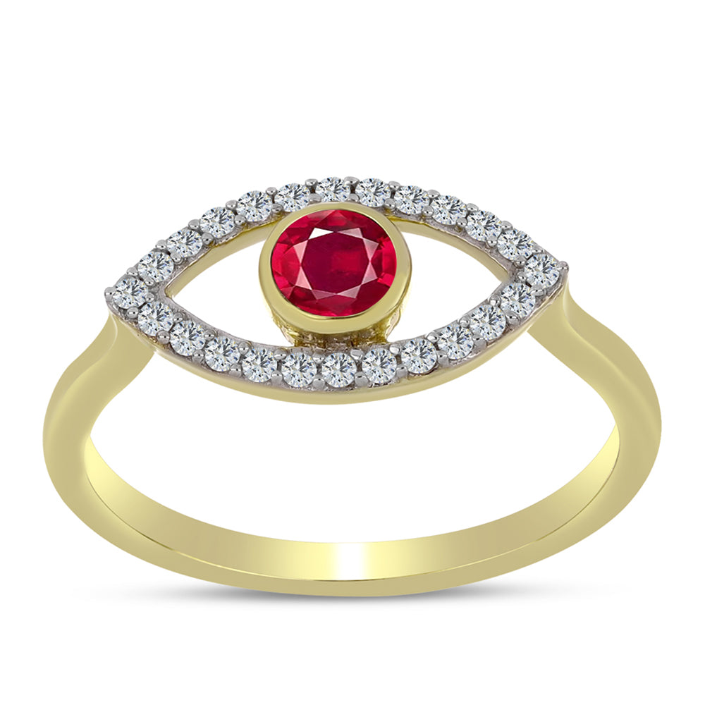 Anel de Prata com Banho de Ouro com Rubi de Madagáscar e Topázio Branco 3 