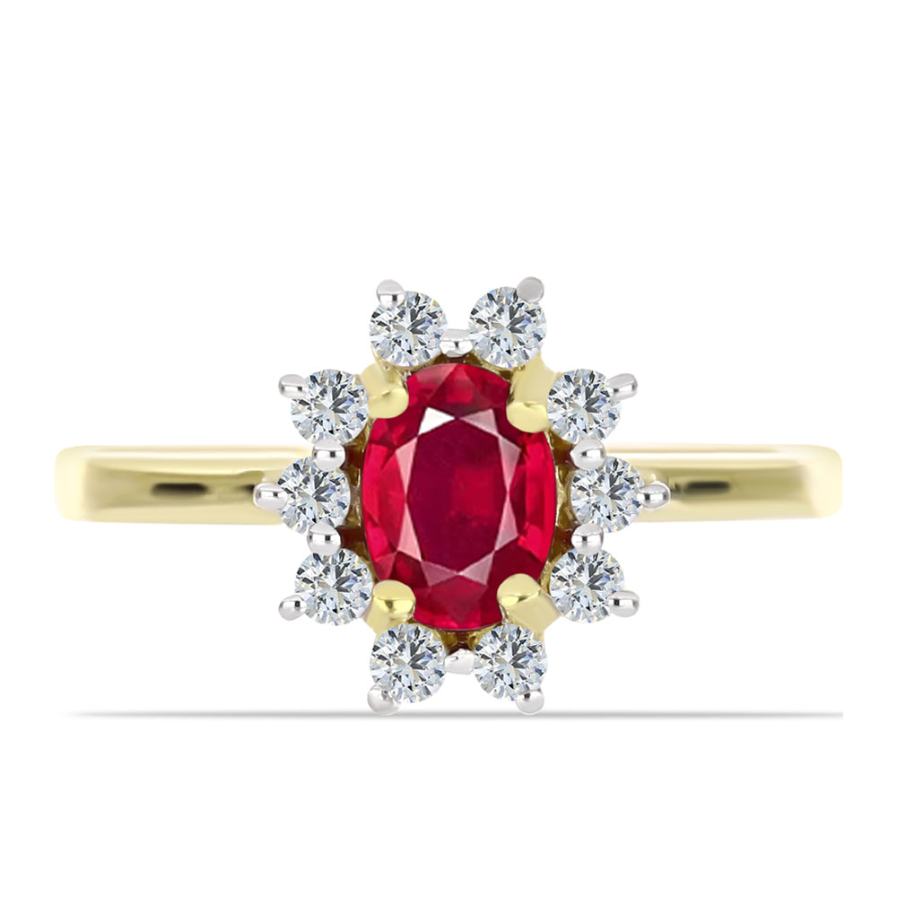 Anel de Prata com Banho de Ouro com Rubi de Madagáscar e Topázio Branco