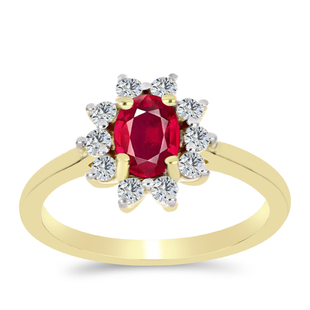 Anel de Prata com Banho de Ouro com Rubi de Madagáscar e Topázio Branco