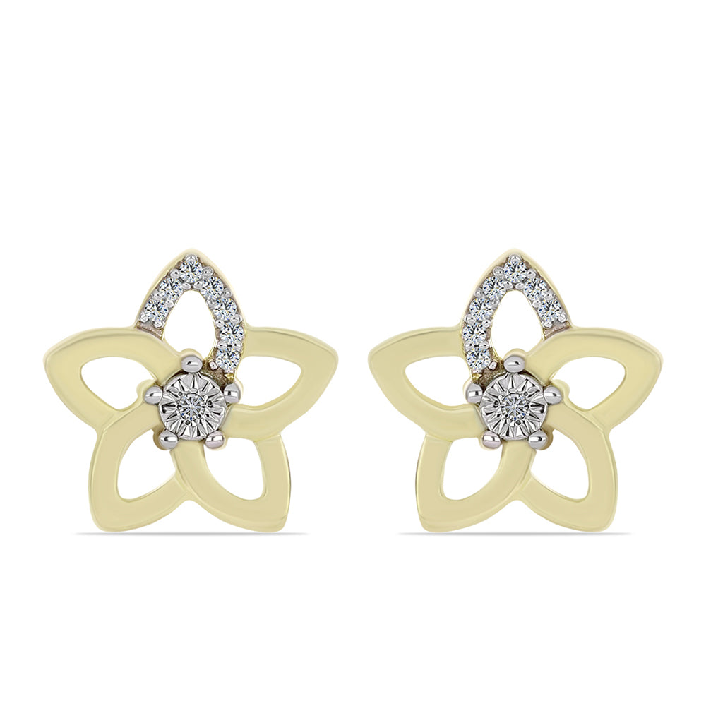 Brincos de Prata com Banho de Ouro com Diamante Branco e Topázio Branco