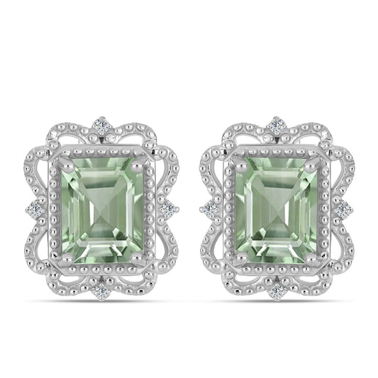 Brincos de Prata com Ametista Verde e Topázio Branco