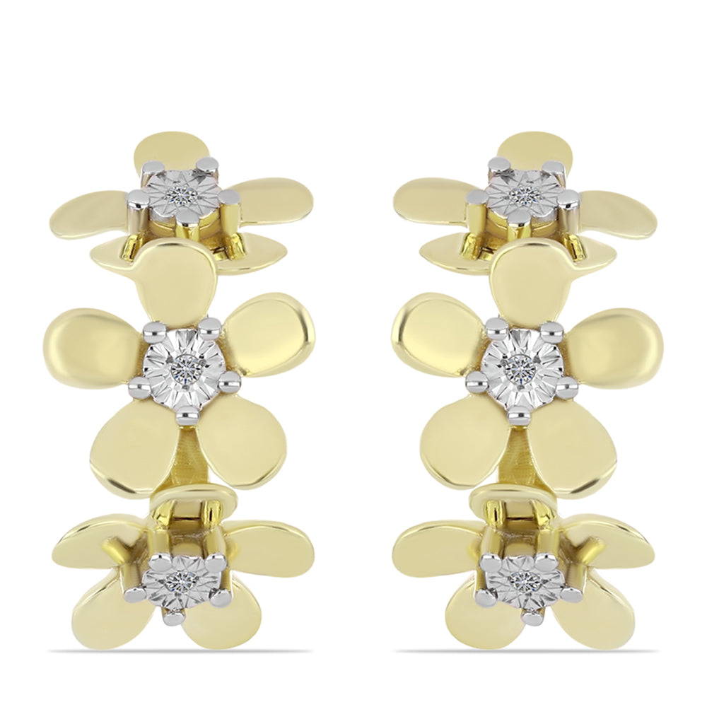 Brincos de Prata com Banho de Ouro com Diamante Branco