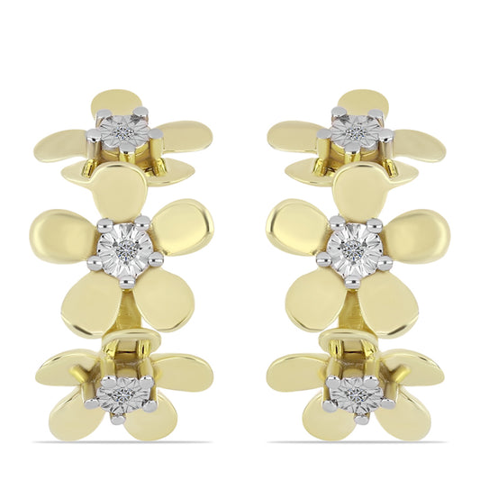 Brincos de Prata com Banho de Ouro com Diamante Branco