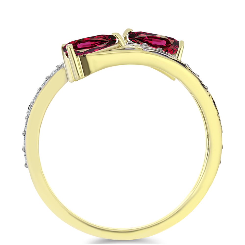 Anel de Prata com Banho de Ouro com Granada de Rhodolite e Topázio Branco  Contraste: Cabeca de Veado (800) 2 