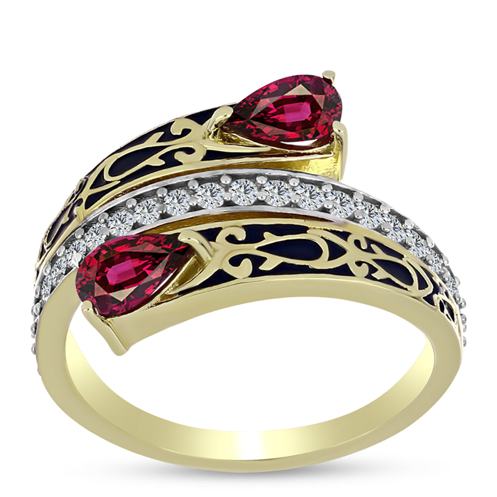Anel de Prata com Banho de Ouro com Granada de Rhodolite e Topázio Branco  Contraste: Cabeca de Veado (800) 3 