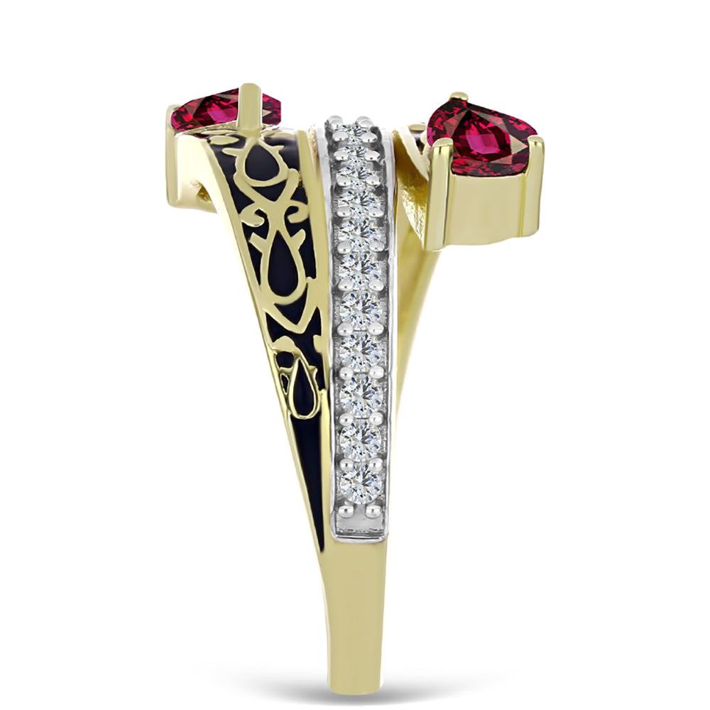 Anel de Prata com Banho de Ouro com Granada de Rhodolite e Topázio Branco  Contraste: Cabeca de Veado (800) 4 