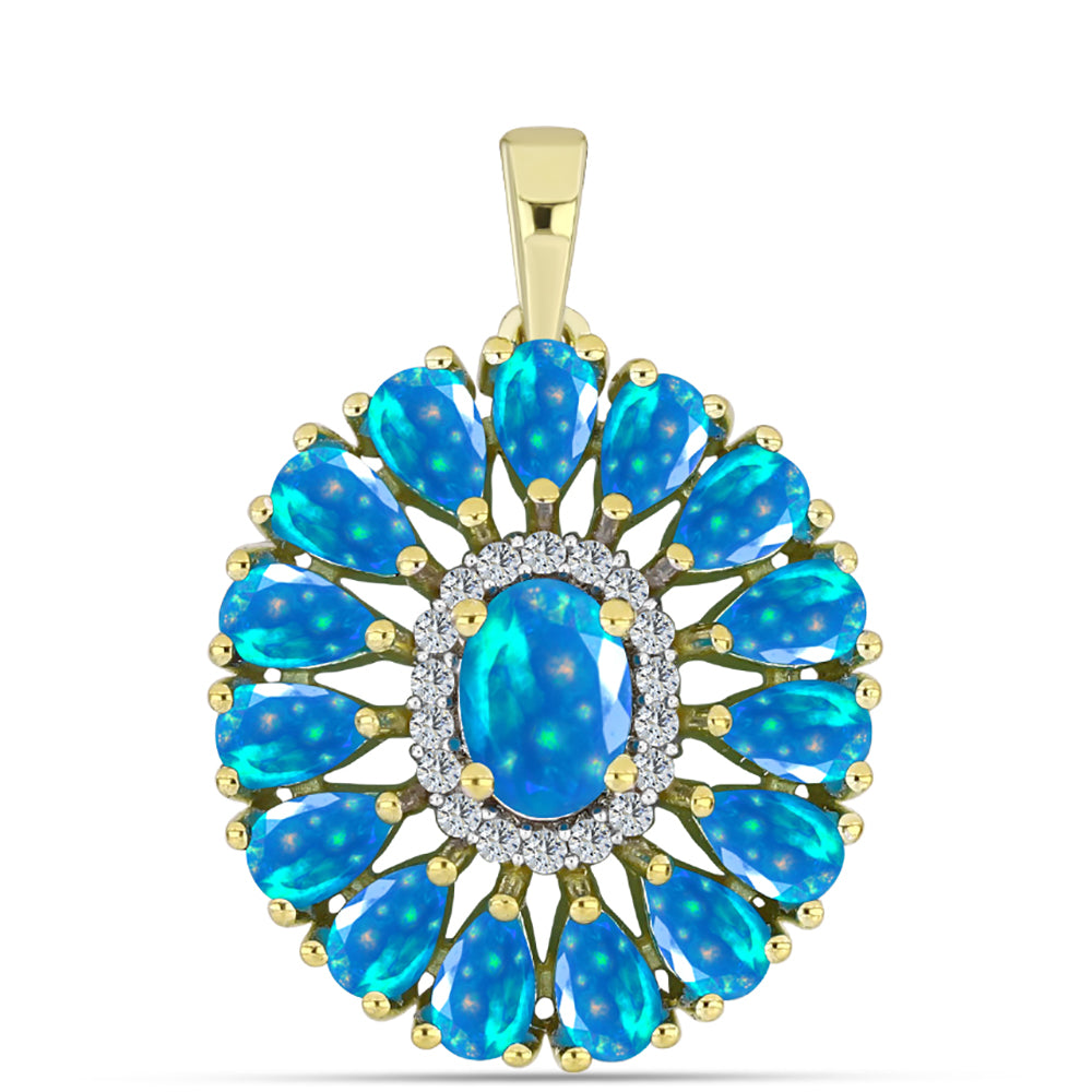Pendente de Prata com Banho de Ouro com Opala Paraíso da Etiópia e Topázio Branco  Contraste: Cabeca de Veado (800) 1 