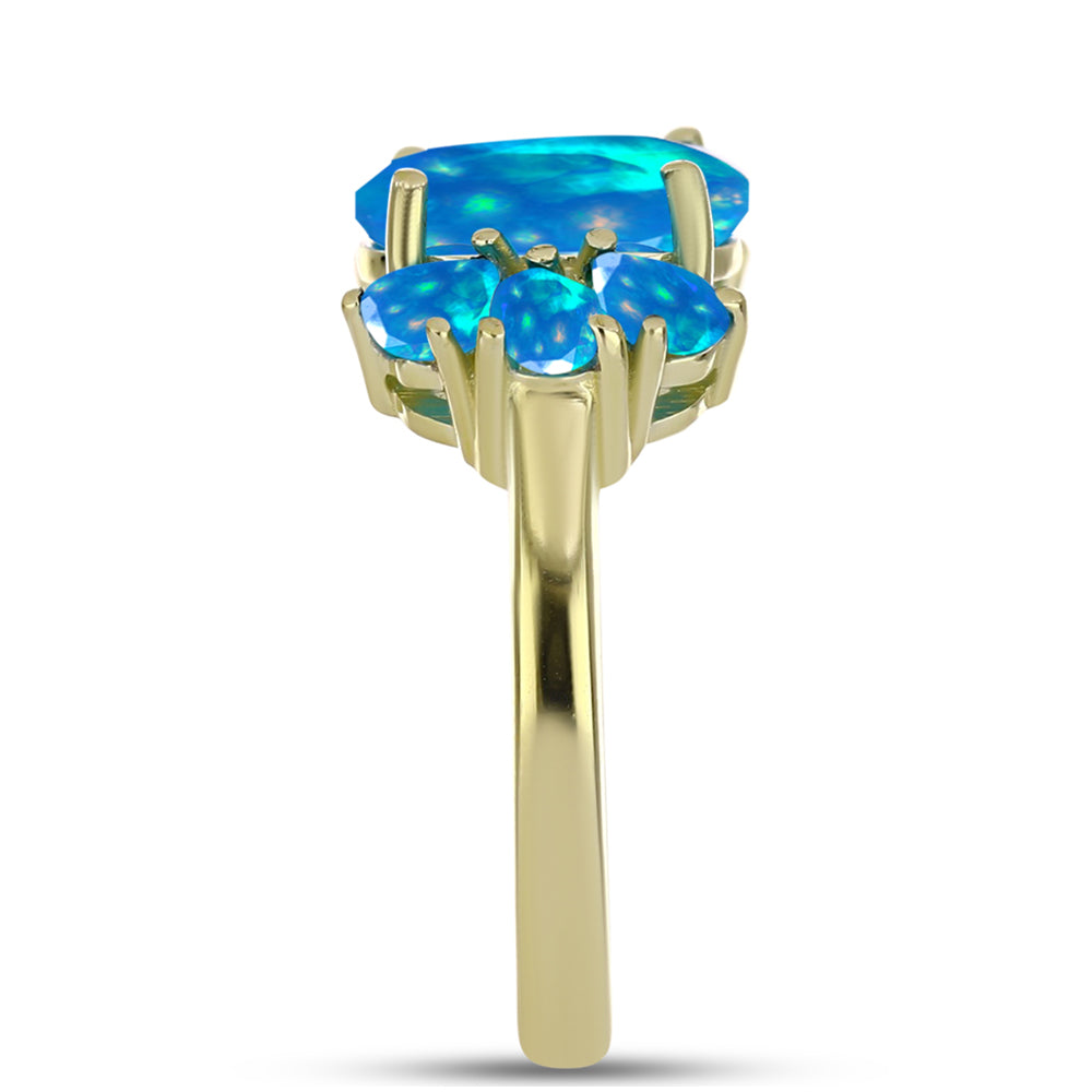 Anel de Prata com Banho de Ouro com Opala Paraíso da Etiópia