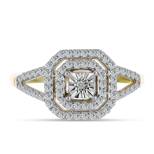 Anel de Prata com Banho de Ouro com Diamante Branco e Topázio Branco