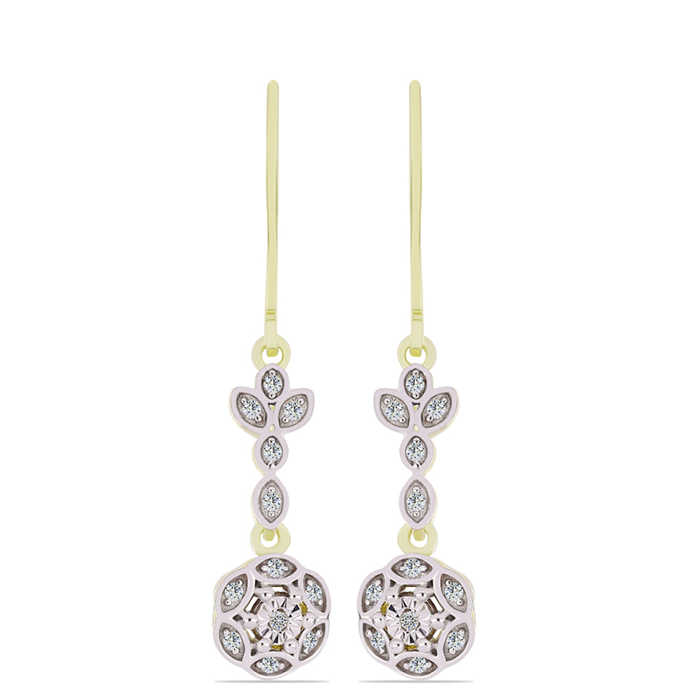 Brincos de Prata com Banho de Ouro com Diamante Branco e Topázio Branco