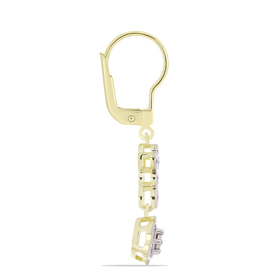 Brincos de Prata com Banho de Ouro com Diamante Branco e Topázio Branco