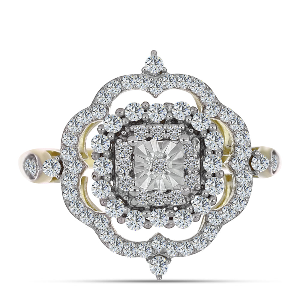 Anel de Prata com Banho de Ouro com Diamante Branco e Topázio Branco  Contraste: Cabeca de Veado (800)