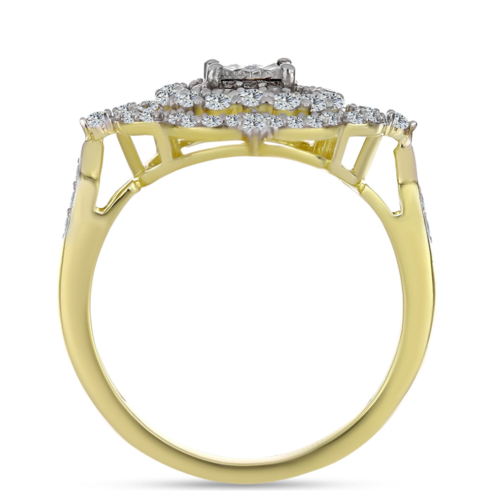 Anel de Prata com Banho de Ouro com Diamante Branco e Topázio Branco  Contraste: Cabeca de Veado (800) 2 