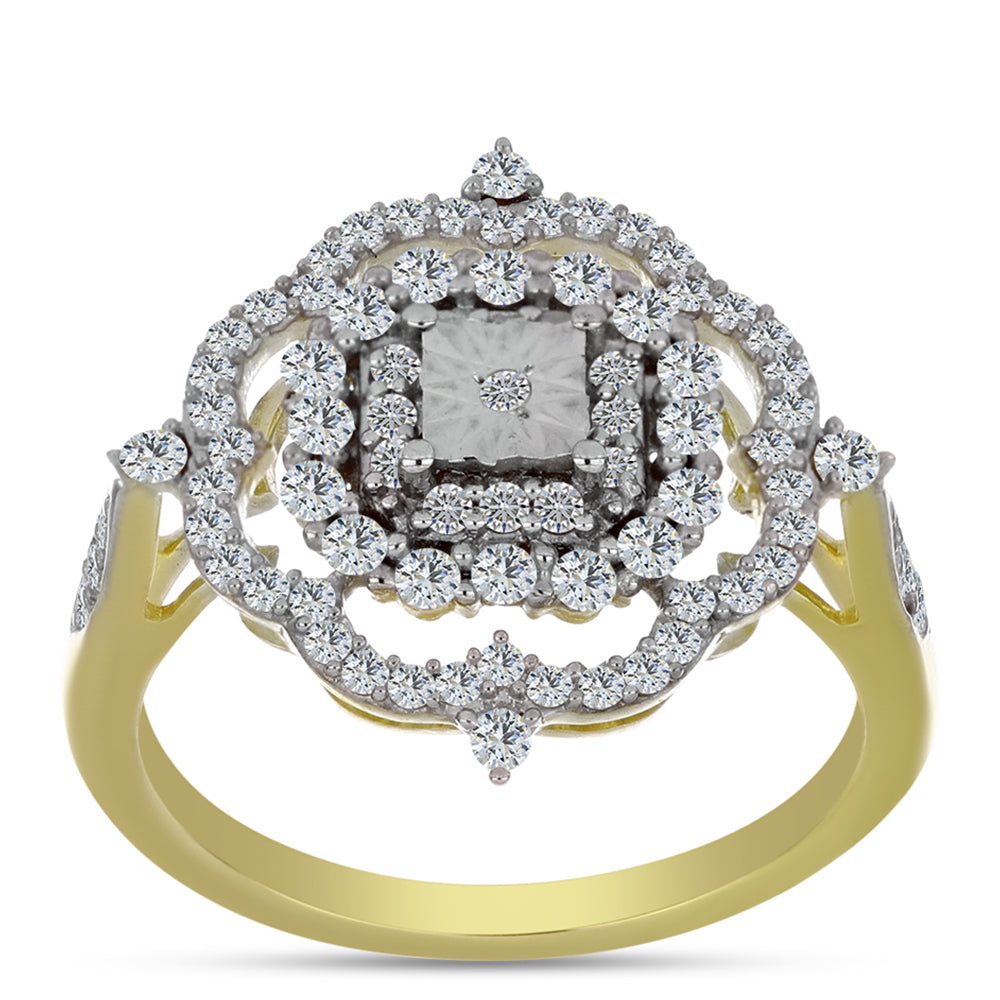 Anel de Prata com Banho de Ouro com Diamante Branco e Topázio Branco  Contraste: Cabeca de Veado (800)