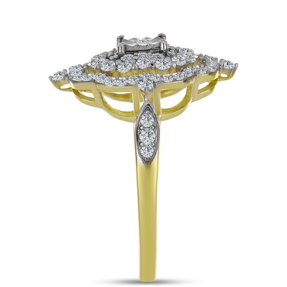 Anel de Prata com Banho de Ouro com Diamante Branco e Topázio Branco  Contraste: Cabeca de Veado (800)