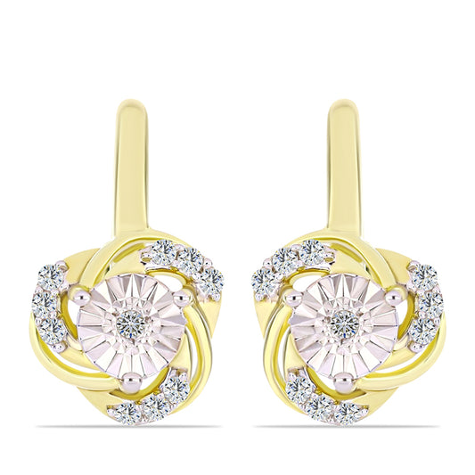 Brincos de Prata com Banho de Ouro com Diamante Branco e Topázio Branco