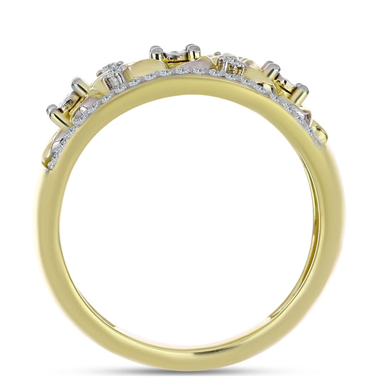 Anel de Prata com Banho de Ouro com Diamante Branco e Topázio Branco  Contraste: Cabeca de Veado (800)