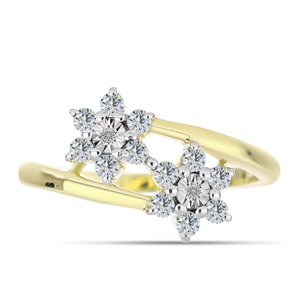 Anel de Prata com Banho de Ouro com Diamante Branco e Topázio Branco  Contraste: Cabeca de Veado (800) 1 