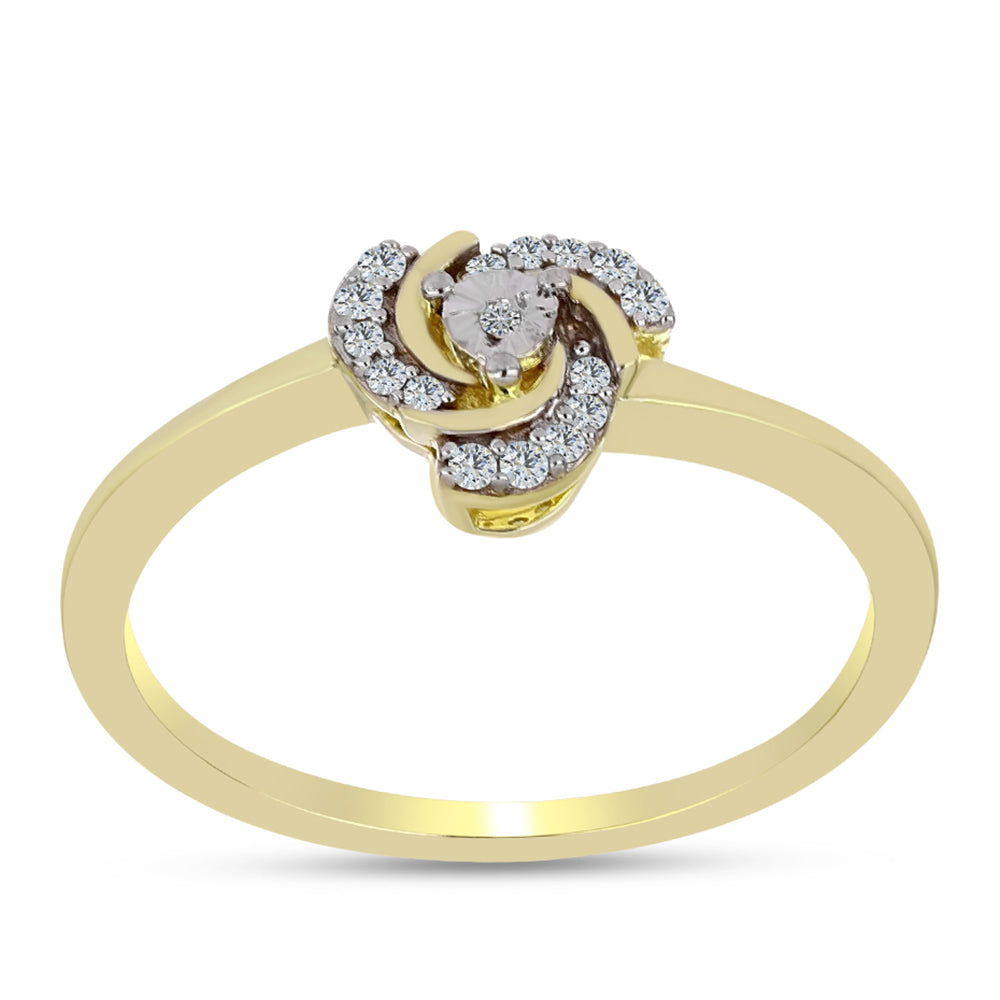 Anel de Prata com Banho de Ouro com Diamante Branco e Topázio Branco