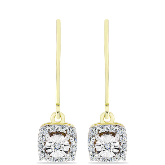 Brincos de Prata com Banho de Ouro com Diamante Branco e Topázio Branco