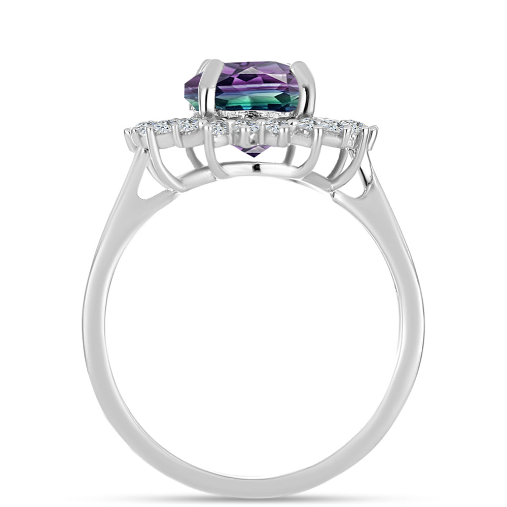 Anel de Prata com Fluorita Zebra e Topázio Branco  Contraste: Cabeca de Veado (800)