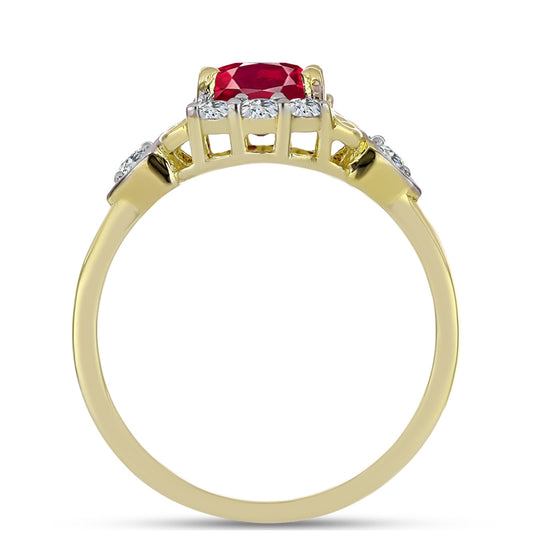 Anel de Prata com Banho de Ouro com Rubi de Madagáscar e Topázio Branco