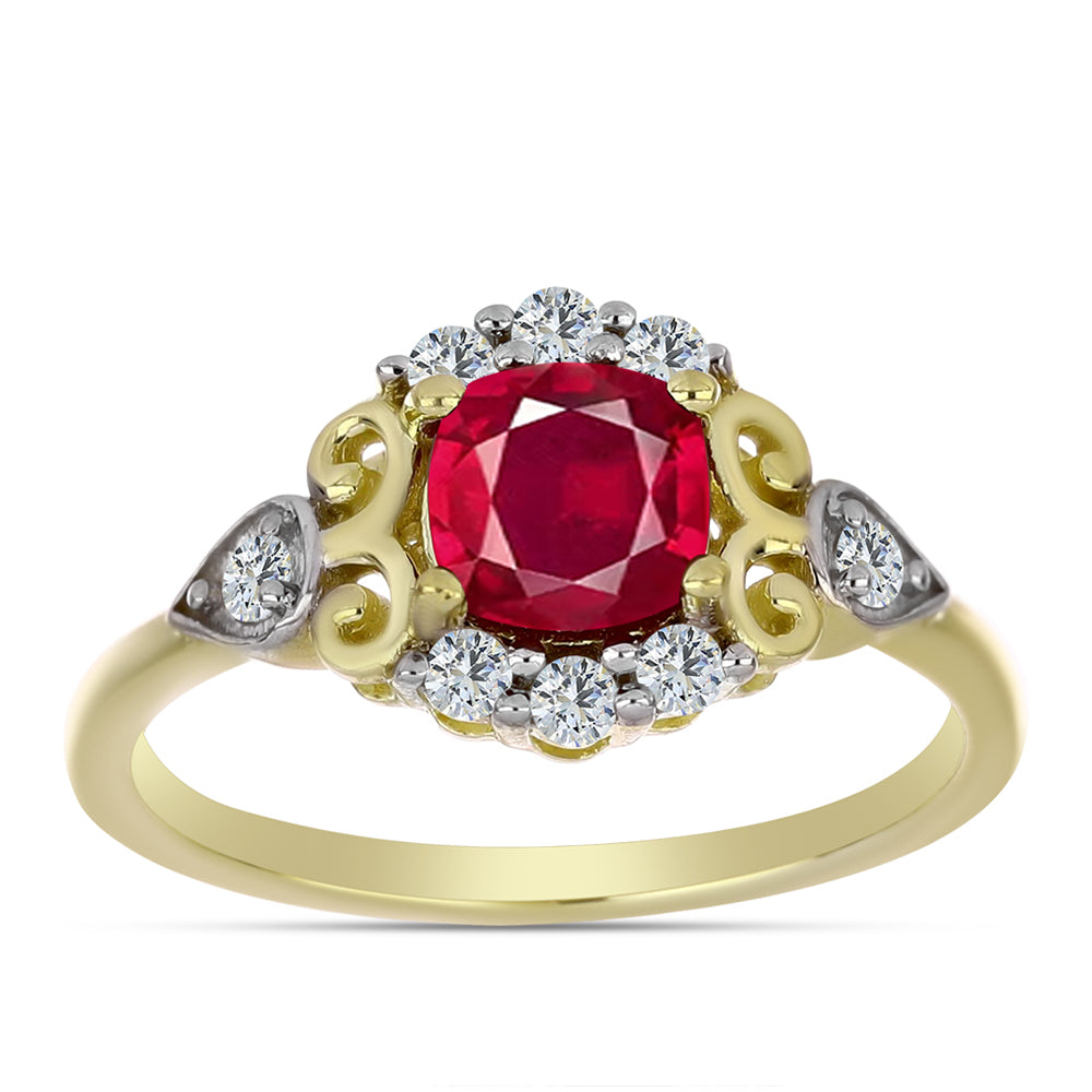 Anel de Prata com Banho de Ouro com Rubi de Madagáscar e Topázio Branco