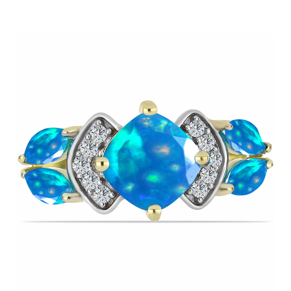 Anel de Prata com Banho de Ouro com Opala Paraíso da Etiópia e Topázio Branco 1 