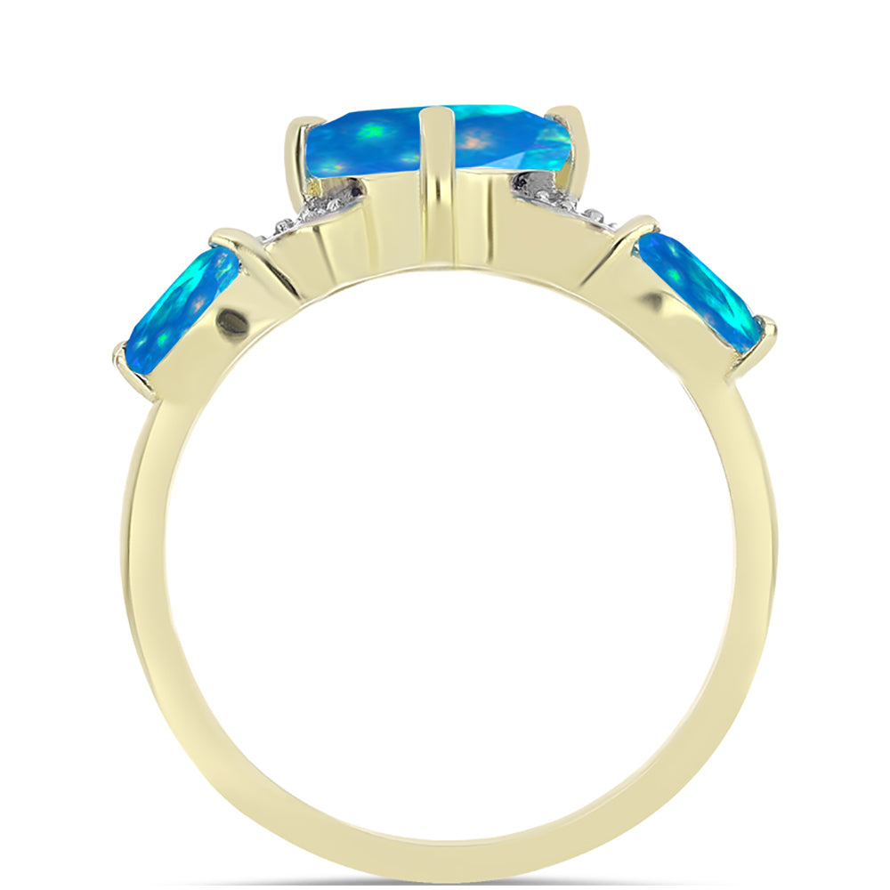 Anel de Prata com Banho de Ouro com Opala Paraíso da Etiópia e Topázio Branco