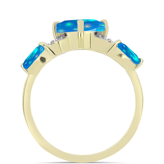 Anel de Prata com Banho de Ouro com Opala Paraíso da Etiópia e Topázio Branco