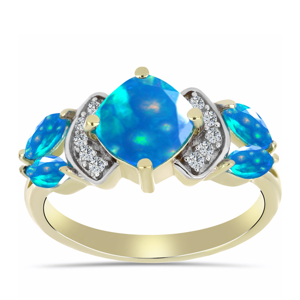 Anel de Prata com Banho de Ouro com Opala Paraíso da Etiópia e Topázio Branco 3 